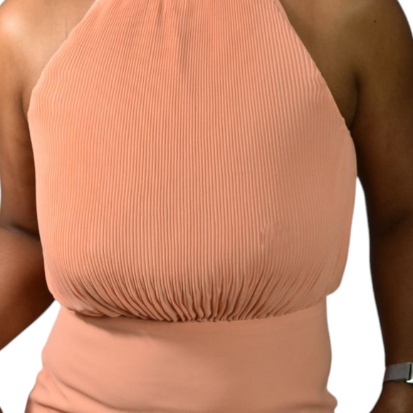 Veronica Beard Lilliana Dress Orange Halter High Neck Plisse Long Evening Gown 2 - Picture 4 of 16